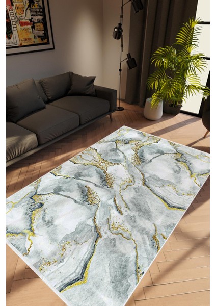 Salon Halısı Taş Mermer Modern Altın Gri Gold Kaydırmaz Kesme Yıkanabilir Ince Halı Tüysüz Kilim