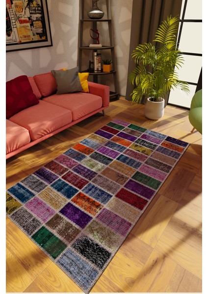 Modern Patchwork Karışık Renkli Dijital Baskı Halı Kaydırmaz Ince Yıkanabilir