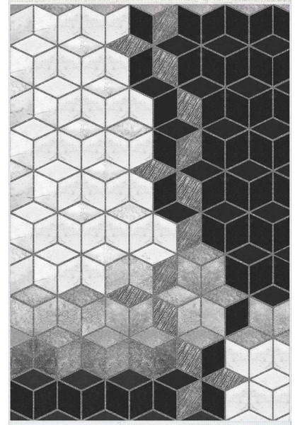 Modern Geometrik Gümüş Gri Siyah Kaydırmaz Kesme Yıkanabilir Ince Halı fiyatları