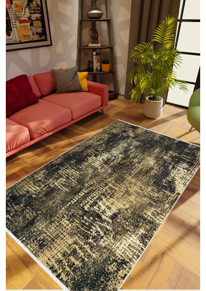 Pastel Eskitme Metalik Altın Gold Siyah Kaydırmaz Kesme Yıkanabilir Ince Halı