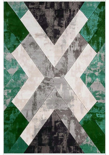 Modern Geometrik Gümüş Yeşil Siyah Kaydırmaz Kesme Yıkanabilir Ince Halı fiyatları