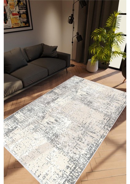 Doku Eskitme Gri Kaydırmaz Kesme Yıkanabilir Ince Halı