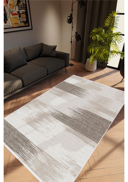 Doku Eskitme Bej Gri Kaydırmaz Kesme Yıkanabilir Ince Halı