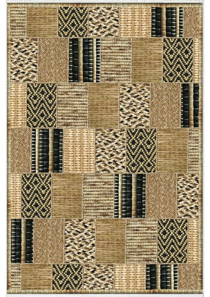 Eskitme Patchwork Kahverengi Krem Kaydırmaz Kesme Yıkanabilir Ince Halı