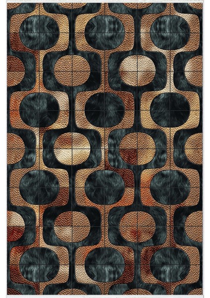 Modern Patchwork Metalik Kahverengi Gri Gold Kaydırmaz Kesme Yıkanabilir Ince Halı