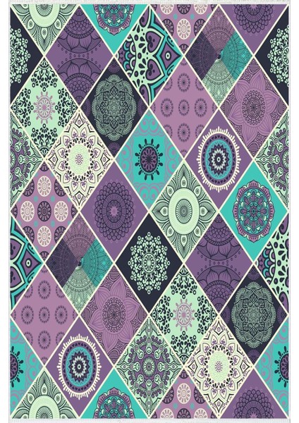 Modern Patchwork Mor Beyaz Turkuaz Kaydırmaz Kesme Yıkanabilir Ince Halı fiyatları