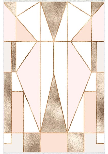 Modern Geometrik Metalik Ekru Pembe Kahverengi Kaydırmaz Kesme Yıkanabilir Ince Halı fiyatları