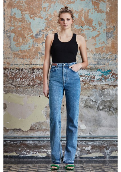 STBA Kadın Açık Mavi Regular Fit Yüksek Bel Jean Pantolon