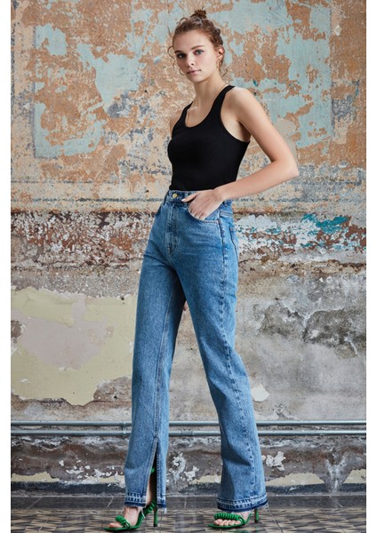 STBA Kadın Açık Mavi Regular Fit Yüksek Bel Jean Pantolon fiyatları
