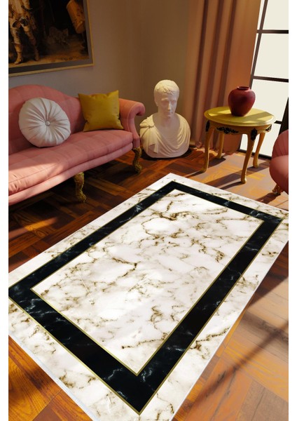 Eskitme Modern Çerçeve Desenli Mermer Bej Beyaz Kahverengi Siyah Kaydırmaz Kesme Yıkanabilir Ince Ha