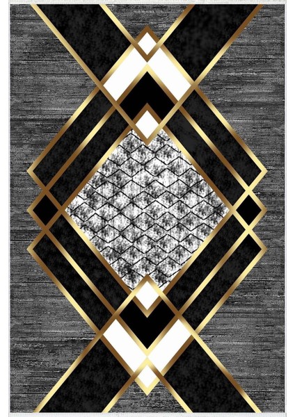 Modern Geometrik Altın Gold Gri Kaydırmaz Kesme Yıkanabilir Ince Halı fiyatları