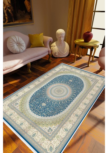 Salon Halısı Eskitme Haki Kaydırmaz Kesme Yıkanabilir Ince Halı