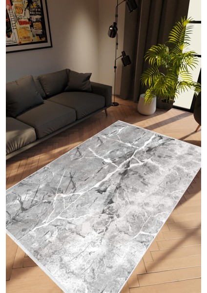 Taş Mermer Modern Gri Kaydırmaz Kesme Yıkanabilir Ince Halı