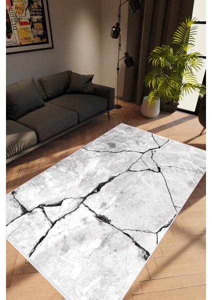 Taş Mermer Modern Gri Kaydırmaz Kesme Yıkanabilir Ince Halı