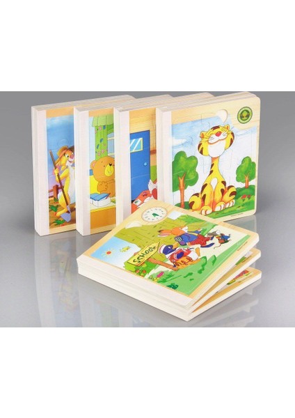 Ahşap Eğitici Geliştirici Kitap Şeklinde 11 Prç 6 Farklı Puzzle Oyun Seti