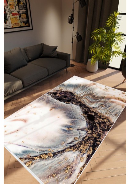 Taş Mermer Modern Gri Beyaz Siyah Altın Kaydırmaz Kesme Yıkanabilir Ince Halı