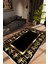 Modern Klasik Altın Gold Siyah Kaydırmaz Kesme Yıkanabilir Ince Halı 1