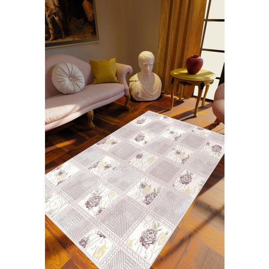 Figürlü Çiçekli Mor Beyaz Kaydırmaz Kesme Yıkanabilir Ince Fiyatı