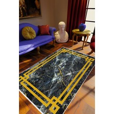 Eskitme Geometrik Çerçeve Desenli Mermer Altın Gri Sarı Kaydırmaz Kesme Yıkanabilir Ince Halı