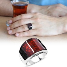 Gümüş Hediye Al Zirkon Taş Işlemeli Bombeli Akik Taşlı 925 Ayar Gümüş Erkek Yüzük