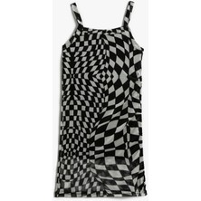 Koton Kareli Elbise Askılı Midi Astarlı