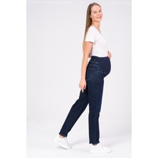 Busa Hamile Esnek Karın Bantlı Mom Fit Kot Pantolon Lacivert