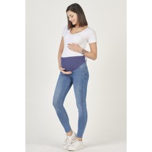 Busa Hamile Kadın Esnek Karın Bantlı Skinny Kot Pantolon Mavi 36 Beden Rahat Kullanım