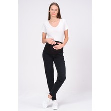 Busa Hamile Kadın Mom Fit Esnek Karın Bantlı Siyah Kot Pantolon Günlük Kullanım İçin