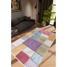 10 Post Online Modern Patchwork Bej Kaydırmaz Kesme Yıkanabilir Ince Halı