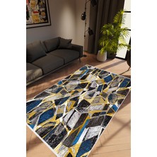 Taş Mermer Modern Lacivert Kaydırmaz Kesme Yıkanabilir Ince Halı