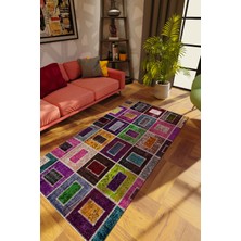 Modern Patchwork Karışık Renkli Dijital Baskı Halı Kaydırmaz Ince Yıkanabilir