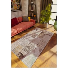 10 Post Online Modern Patchwork Kahverengi Dijital Baskı Halı Kaydırmaz Ince Yıkanabilir