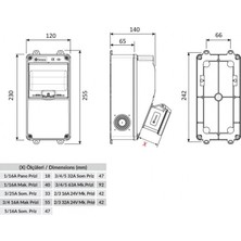 Bemis IP44 1 Adet Ön 3/25A 380V 2 Adet Yan 1/16A 220V Prizli V5 Kombinasyon Kutusu BD1-2105-2020