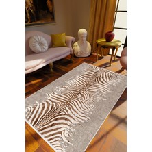 10 Post Online Salon Halısı Klasik Zebra Tema Kahverengi Gri Ekru Kaydırmaz Yıkanabilir Ince Halı Tüysüz Kilim