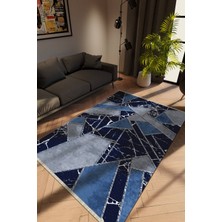 Modern Mavi Dijital Baskı Halı Kaydırmaz Ince Yıkanabilir