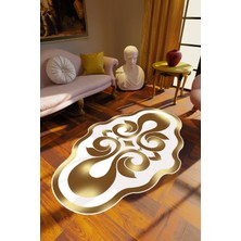Salon Halısı Klasik Modern Gold Altın Beyaz Metalik Kaydırmaz Yıkanabilir Ince Halı Tüysüz Kilim