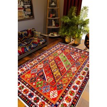 Salon Halısı Kilim Otantik Eskitme Kırmızı Kaydırmaz Yıkanabilir Ince Halı Tüysüz Kilim