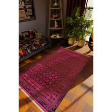 Klasik Çizgili Mor Dijital Baskı Halı Kaydırmaz Ince Yıkanabilir