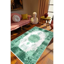 Salon Halısı Klasik Turkuaz Kaydırmaz Kesme Yıkanabilir Ince Halı Tüysüz Kilim