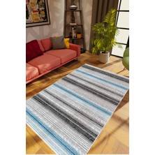 Salon Halısı Modern Eskitme Gri Siyah Mavi Kaydırmaz Kesme Yıkanabilir Ince Halı Tüysüz Kilim