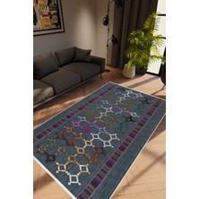 Salon Halısı Modern Geometrik Mor Gri Kaydırmaz Kesme Yıkanabilir Ince Halı Tüysüz Kilim