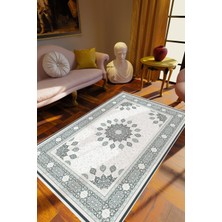 Salon Halısı Klasik Gri Krem Kaydırmaz Kesme Yıkanabilir Ince Halı Tüysüz Kilim
