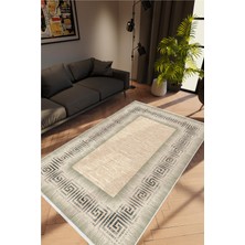 Salon Halısı Doku Eskitme Kahverengi Ekru Gri Kaydırmaz Kesme Yıkanabilir Ince Halı Tüysüz Kilim