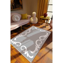 10 Post Online Klasik Gri Dijital Baskı Halı Kaydırmaz Ince Yıkanabilir