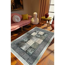 Salon Halısı Klasik Gri Yeşil Krem Kaydırmaz Kesme Yıkanabilir Ince Halı Tüysüz Kilim