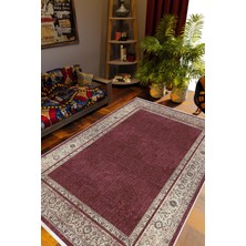 Salon Halısı Otantik Eskitme Bordo Kaydırmaz Kesme Yıkanabilir Ince Halı Tüysüz Kilim