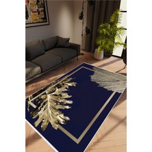 10 Post Online Salon Halısı Çiçekli Altın Gold Siyah Lacivert Vizon Kaydırmaz Yıkanabilir Ince Halı Tüysüz Kilim