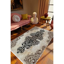 Salon Halısı Klasik Gri Ekru Kahverengi Siyah Kaydırmaz Kesme Yıkanabilir Ince Halı Tüysüz Kilim