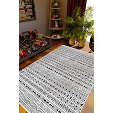 Salon Halısı Otantik Eskitme Beyaz Siyah Kaydırmaz Kesme Yıkanabilir Ince Halı Tüysüz Kilim