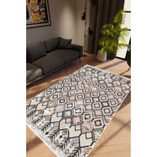 Modern Retro Gri Kaydırmaz Kesme Yıkanabilir Ince Halı